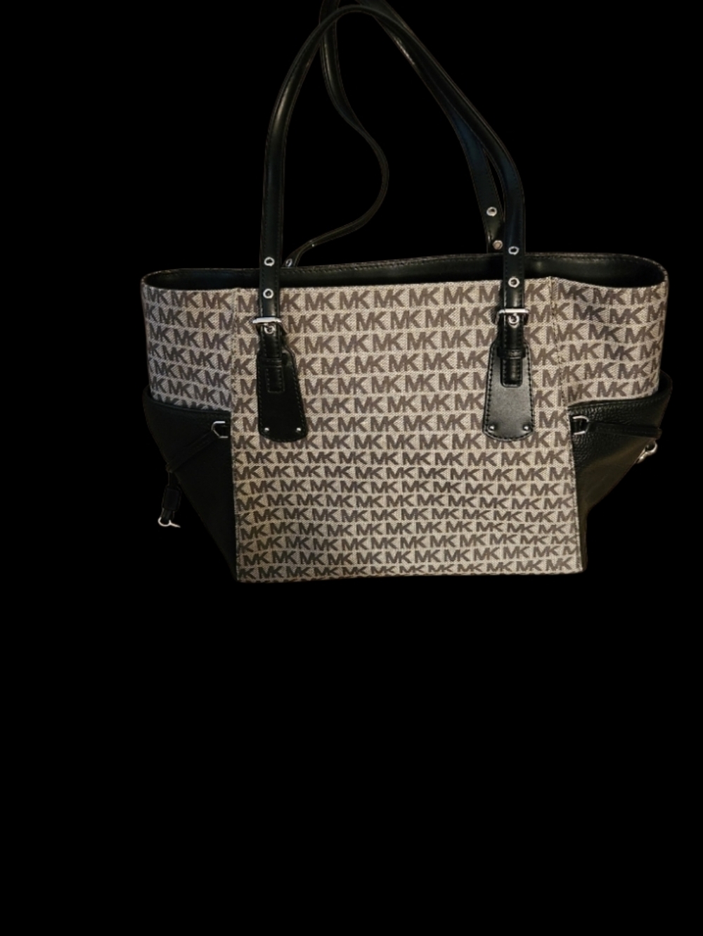 Michael Kors Beige and Black MK Monogram Tote ■ EUC■ FIRM